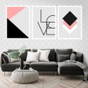 Ver imagem 1 de Kit 3 Quadros Love Geométrico Rosa e Branco 24x18cm - com vidro:Madeira branca