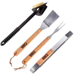 Kit Completo Para Churrasco Limpador de Grelha Espátula Garfo Pegador Inox - 1