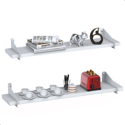2 Prateleiras de Madeira Estilo Industrial Suspensa Max50bb