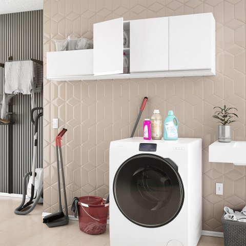 Kit com 02 Armários Aéreo 120cm e 60cm 100% Mdf Branco