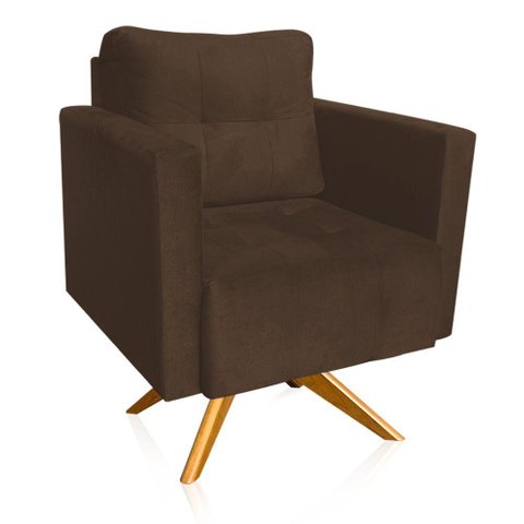 Poltrona Giratória Livia Suede Base de Madeira Ma30 Cor Marrom