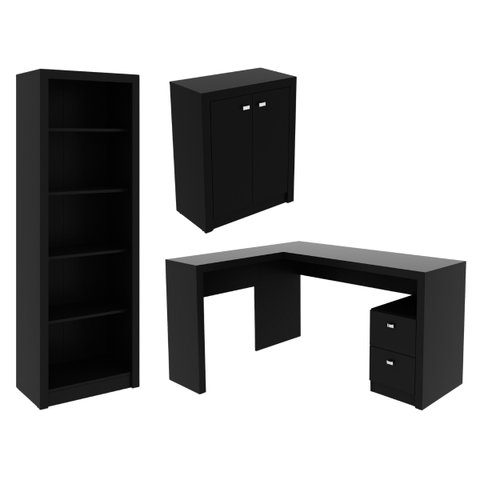 Conjunto para Escritório Preto 3 Peças Tecnomobili