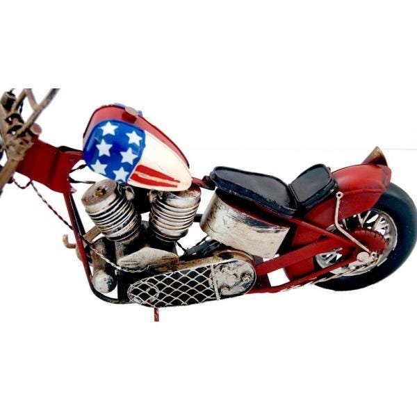 Escultura Decorativa Moto em Metal Bandeira Americana - 3