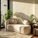 Ver imagem 1 de Sofá Curvo 3 Lugares Orgânico Confortável Serena Boucle Bege - Montanari's Decor