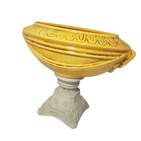 Vaso Cachepot Cerâmica Craquelada Estilo Imperial Ouro Velho Base Cinza