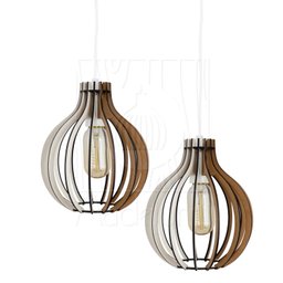 Luminaria Pendente Duplo Bali E27 Madeira Mdf Cr Desmontada:branco - 4