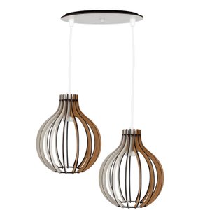 Luminaria Pendente Duplo Bali E27 Madeira Mdf Cr Desmontada:branco