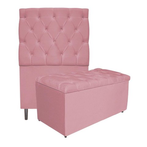 Kit Cabeceira Calçadeira Liverpool 90cm Solteiro Rosa