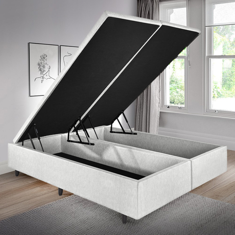 Cama Box Baú Casal Bipartido 138x188x42cm Courino Linho Branco com Pistão a Gás
