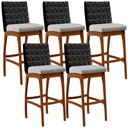 Ver imagem 1 de Kit 05 Banquetas Altas Cozinha Sala Jantar Fixa Mila B04 Couríssimo Preto Linho Cinza - Lyam Decor