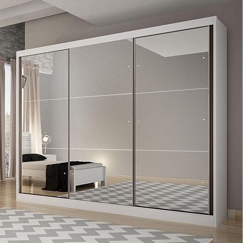 Guarda Roupa Casal Ambiente Atlanta 3 Portas 4 Gavetas Neve com Espelho – Novo Horizonte