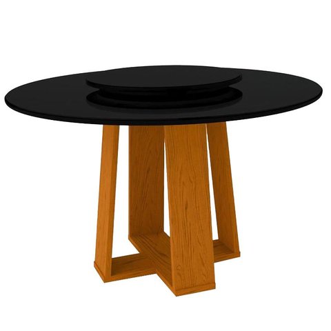 Mesa de Jantar Redonda Isabela 1,35m com Tampo Giratório Ypê/preto/preto - New Ceval