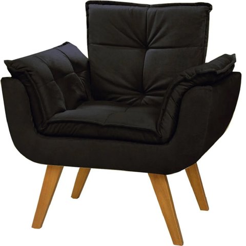 Poltrona Julia Suede Preto Cadeira Decorativa Sala Recepção Pés Caramelo
