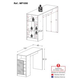 Bar Bancada com Adega 1 Porta e Espelho Multimóveis MP1090 - 4