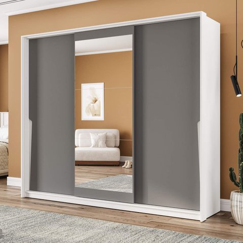 Guarda Roupa Casal 3 Portas de Correr e 4 Gavetas com Espelho 240850 Linha Porto Politorno Móveis