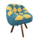 Ver imagem 2 de Poltrona Paloma Escritório Sala Giratória Madeira Suede Azul Turquesa e Suede Mostarda - Dominic Dec