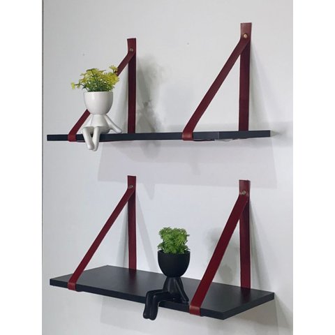 Kit 2 Prateleiras de Mdf Preto 50x20cm:vinho