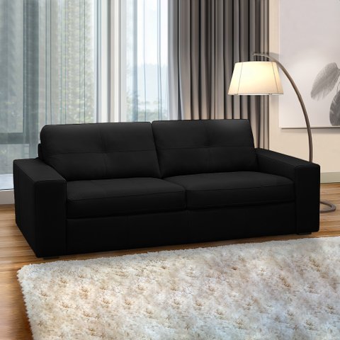 Sofá Decorativo Mendes 2 Lugares Sala de Estar 205cm Pés em Madeira Couro Preto G88 - Gran Belo