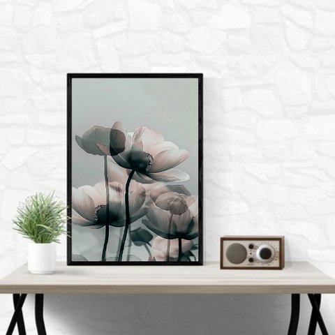 Quadro Moderno Flores Cinza 24x18cm - com Vidro:moldura Branca