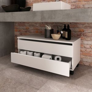 Balcão Gabinete para Banheiro sem Cuba 80cm com Rodízio e Gaveta Bn3603 Tecno Mobili - Branco