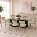 Ver imagem 5 de Kit 8 Cadeiras Sala de Jantar Lisa Pés Champanhe Linho/PU Bege/Caramelo m² - Monari Design