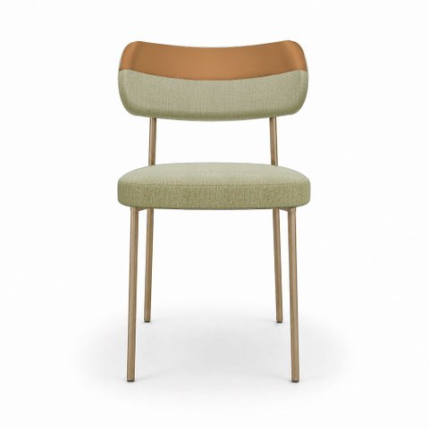 Kit 8 Cadeiras Sala de Jantar Lisa Pés Champanhe Linho/PU Bege/Caramelo m² - Monari Design
