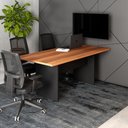 Ver imagem 1 de Mesa de Reunião Escritório 180cm X 80cm Pés Painel F5 Office Cor:nogal com Preto