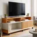 Ver imagem 1 de Rack para TV 60 pol 160cm MDP e MDF com Rodízios Cinamomo e Off White Lyam Decor