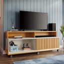 Ver imagem 7 de Rack para TV 60 pol 160cm MDP e MDF com Rodízios Cinamomo e Off White Lyam Decor