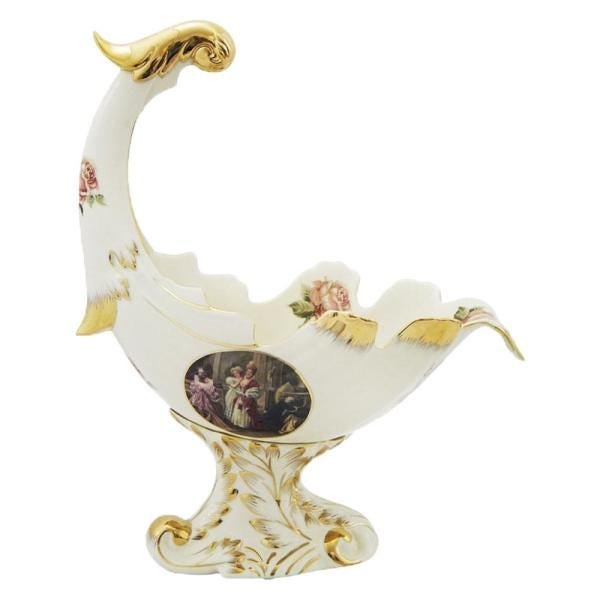 Centro De Mesa Em Porcelana Bege limoges pintura dourada - 1