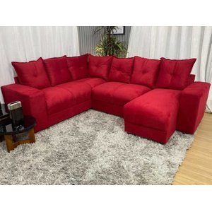 Sofá de Canto C/ Chaise - com 06 Lugares:vermelho