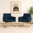 Ver imagem 2 de Kit 2 Poltronas Decorativas Reforçada Recepção Base Ferro Azul-marinho