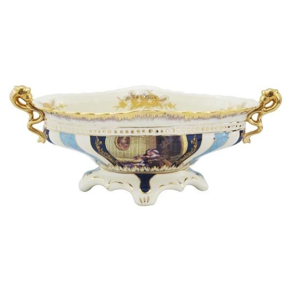 Centro De Mesa Em Porcelana Azul Limoges Desenho Bucólico - 1