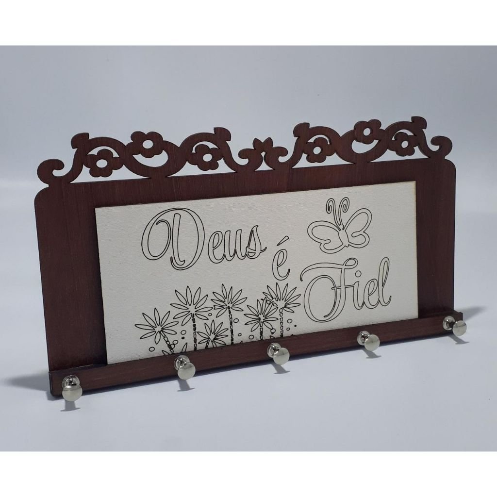 Ver imagem 1 de Porta Chaves 5 Ganchos Parede Decoração Moderna Madeira Mdf Porta Chaves Mdf:deus É Fiel