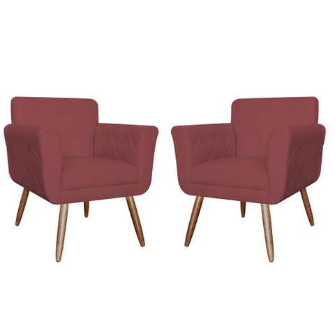 Kit com 2 Poltronas Cadeiras Isabella Estofadas Vermelho Bordo - Incasa Decor