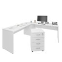 Ver imagem 2 de Conjunto Mesa de Escritório Conexão em L e Gaveteiro Volante 4 Gavetas 140cm Branco