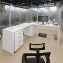 Ver imagem 1 de Conjunto Mesa de Escritório Conexão em L e Gaveteiro Volante 4 Gavetas 140cm Branco