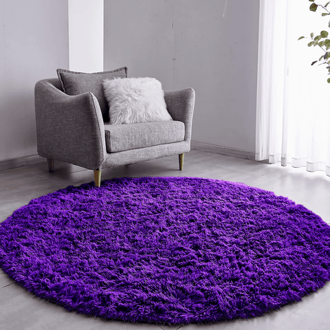 Tapete Saturs Shaggy Pelo Alto Roxo  Redondo 200 cm Tapete para Sala e Quarto