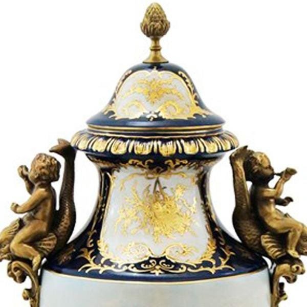 Potiche em Porcelana Sévres Azul Marinho com Apliques em Bronze e Detalhes em Ouro - 3