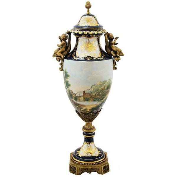 Potiche em Porcelana Sévres Azul Marinho com Apliques em Bronze e Detalhes em Ouro - 1