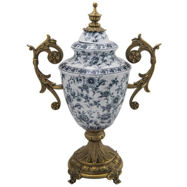 Potiche em Porcelana Craquelada Acabamentos em Bronze 49x36 - 1
