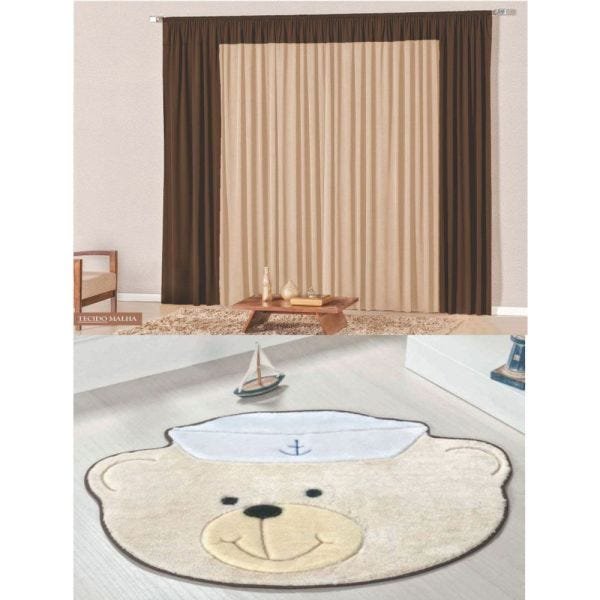 Kit Decoração Lutty para Quarto Menino = Cortina Malha 2 Metros + Tapete Pelúcia Ursinho - 1
