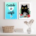 Ver imagem 1 de Kit 2 Quadros Cantinho do Café Gatinho Floral azul 24x18cm:madeira Preta