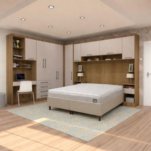 Conjunto Quarto Queen Base Box e Colchão 10 Peças 11 Portas 7 Gavetas Paris Eucamóveis
