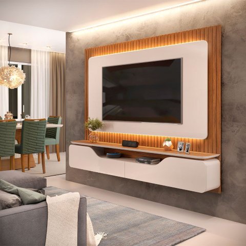 Painel Treviso para TV 70 pol de MDF com Fitas de LED DJ Móveis