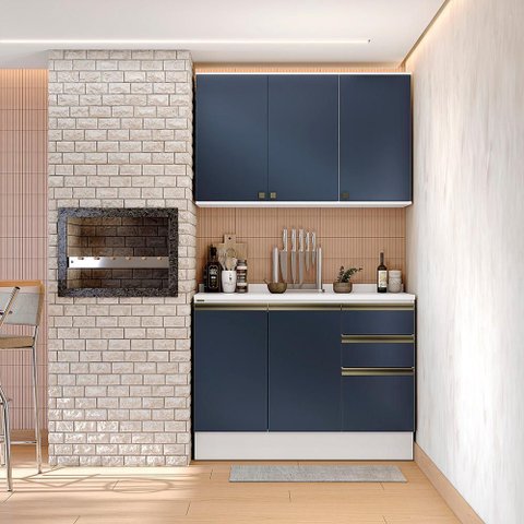 Armário de Cozinha Compacta 100% Mdf 120cm Branco/azul Profundo Celeste Kappesberg