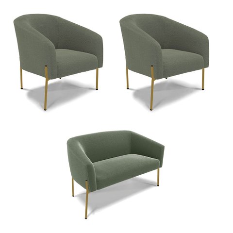 Namoradeira e 2 Poltronas Pé Ferro Dourado Stella Bouclê Menta D03 - D'Rossi