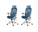 Ver imagem 2 de Kit 2 Cadeiras de Escritório Tela Mesh Ergonômico - Cor Azul e Branco - Base Giratória Cromada Berin