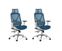 Ver imagem 1 de Kit 2 Cadeiras de Escritório Tela Mesh Ergonômico - Cor Azul e Branco - Base Giratória Cromada Berin