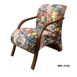 Poltrona Decorativa Braço em Madeira, Sala de Estar e Varanda (Ref.  tecido 128) - 1